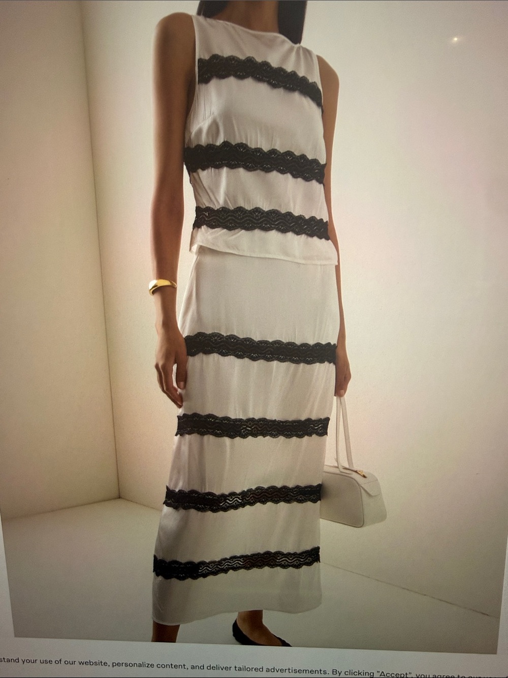NWT THIRD FORM Sleeveless ivory and black lace top and long skirt set